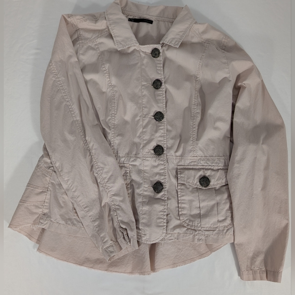 Maurices Light Pink Utility Jacket 100% Cotton Button Up Raw Ruffles Size XL - Picture 3 of 12